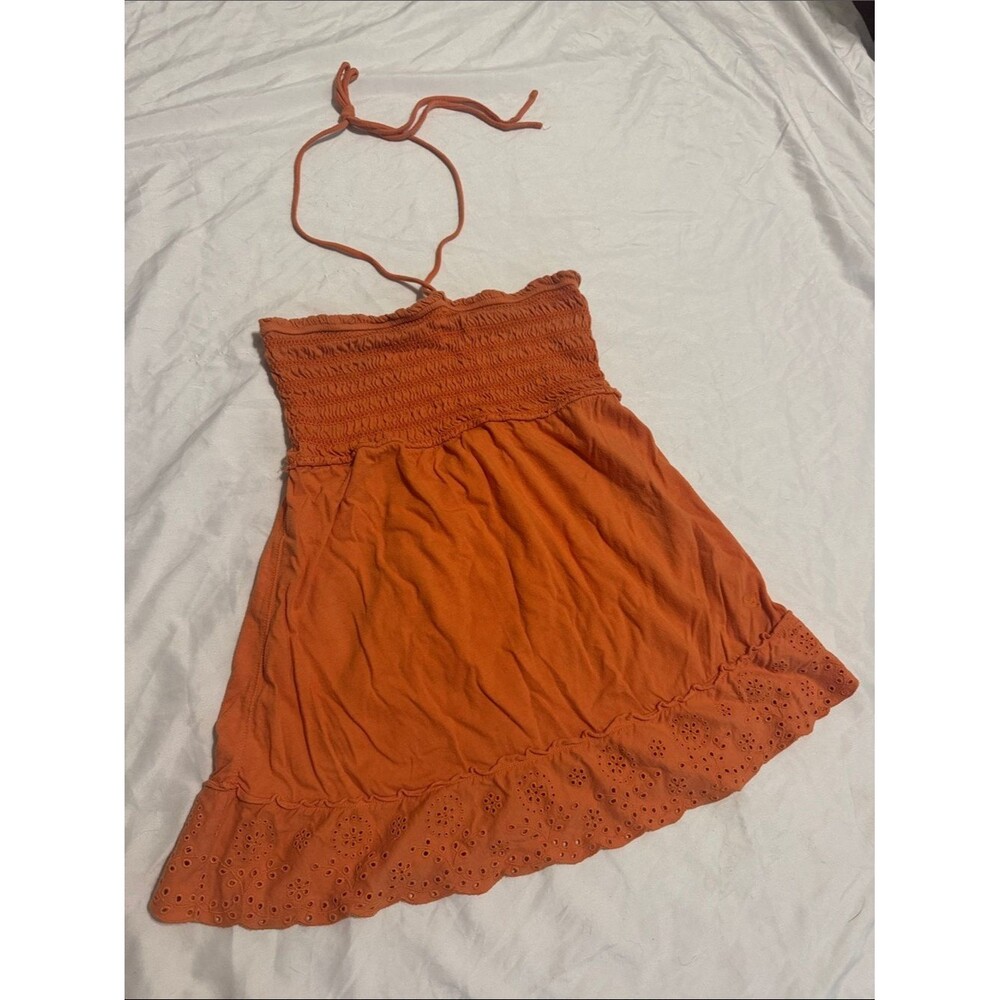 American Eagle Orange Halter Top Smocked Tube Top Cottagecore Boho Summer Ruffle